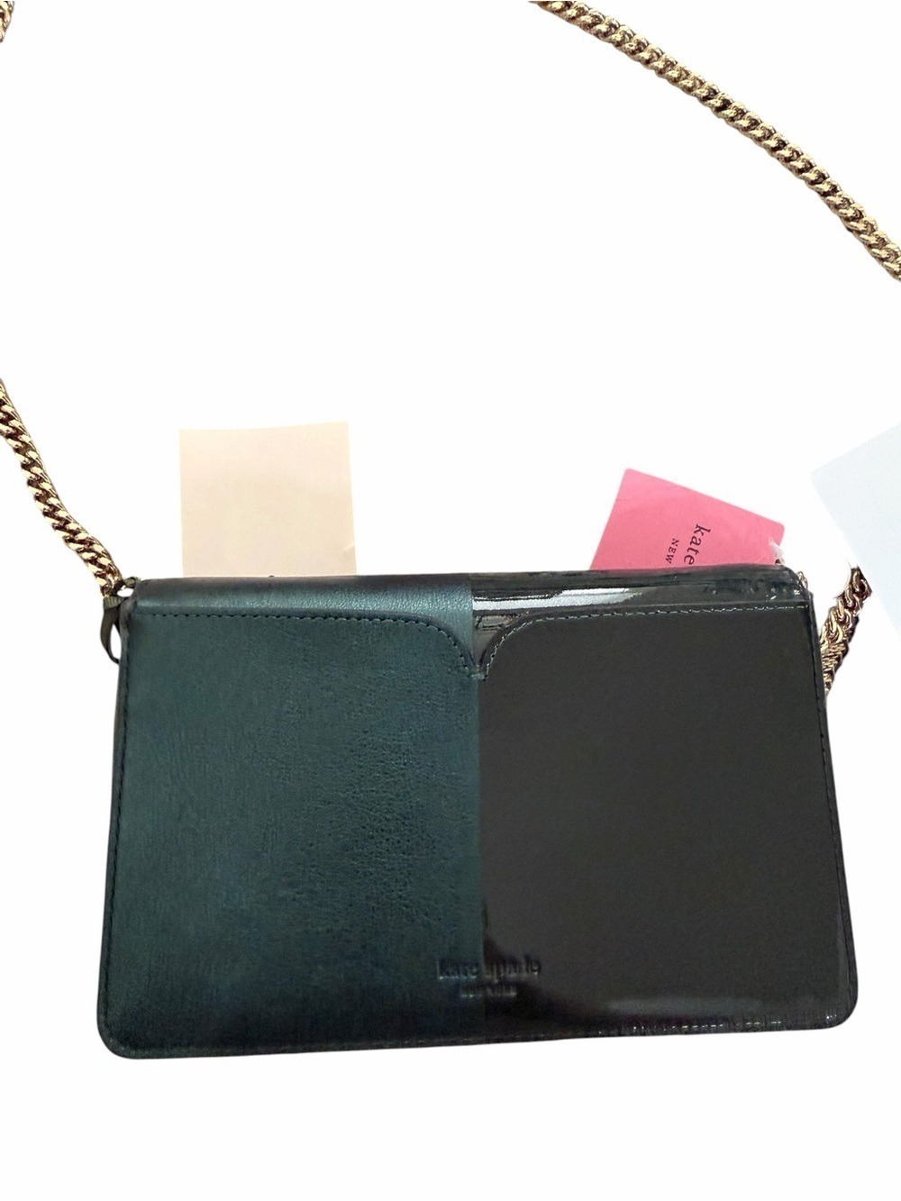 kate spade NWT Nicola Bi-Color Patent & Leather Deep Evergreen Chain Crossbody - Picture 4 of 9